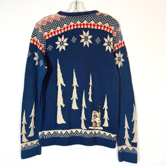 Ski Gnome Sweater Fair Isle Blue Red Winter Cozy Holiday Medium - Picture 3 of 8
